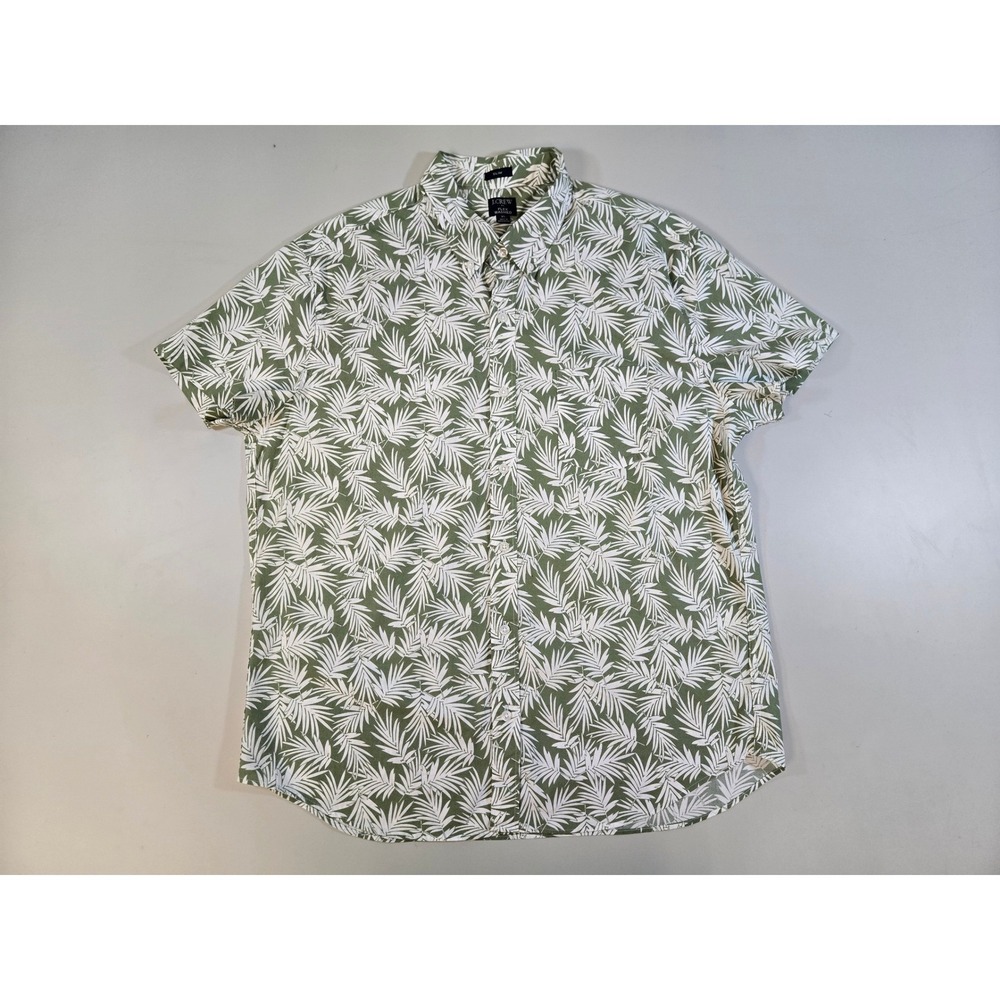 J.Crew Mens XL Slim‎ Flex Washed Palm Print Button Down Shirt Green AX636 SU21